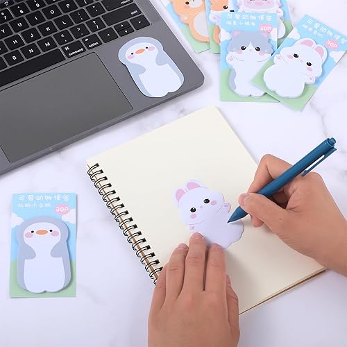 Miniatura 2 de Amaxiu Bonitas notas autoadhesivas, paquete de 6 notas adhesivas de animales de dibujos animados, marcadores kawaii, bloc de notas pequeño adhesivo