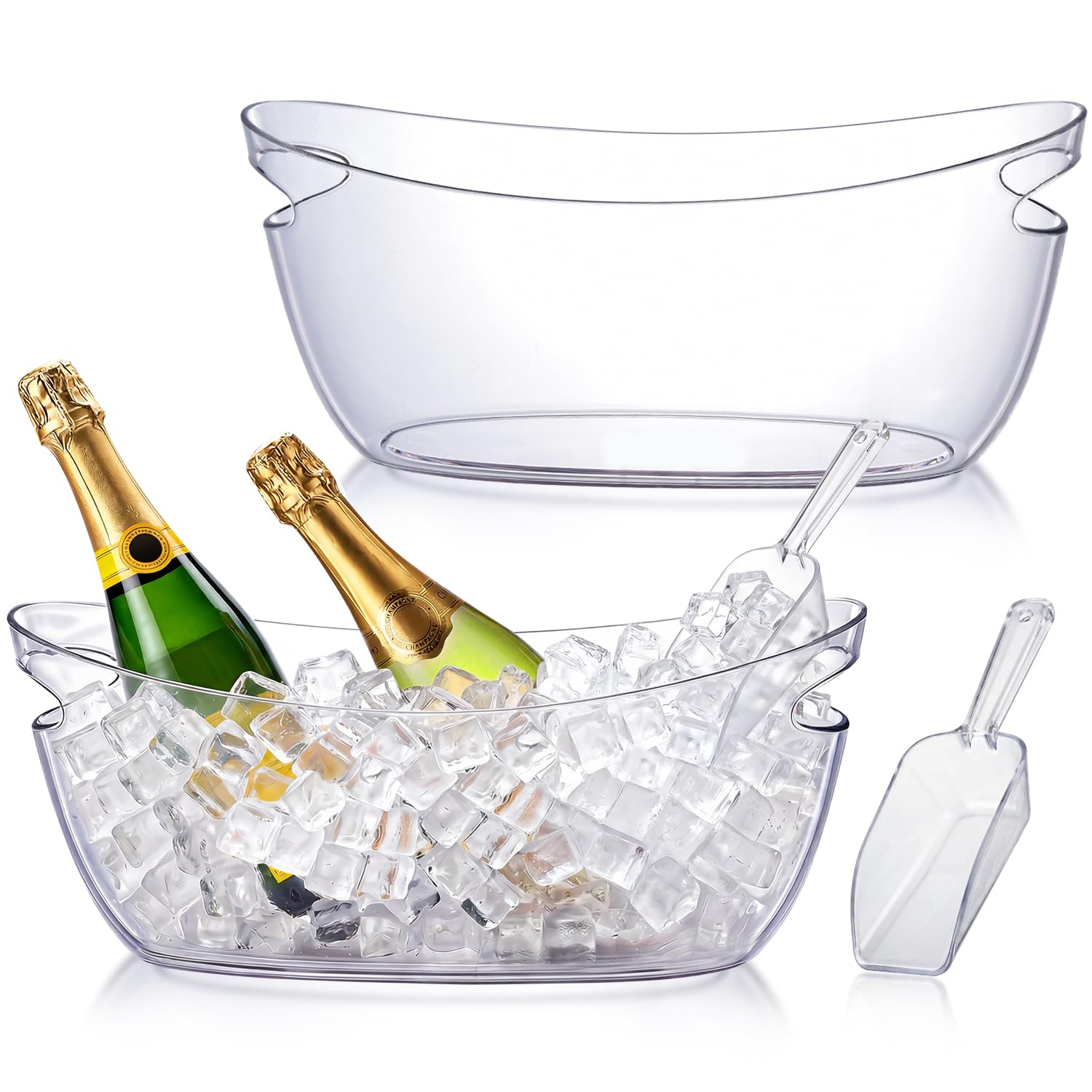 Photo 1 of OBTANIM 2 Pack Clear Acrylic Ice Buckets Large Champagne Drink Cooler Storage Ice Tub with Scoops for Beer Cocktails Wine Beverage Home Parties Bar Cooling Supplies