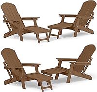 Vista 34 de YEFU Juego de 4 sillas Adirondack ajustables con reposapiés, sillas Adirondack ajustables de 5 niveles con otomana retráctil y 2 portavasos, sillas