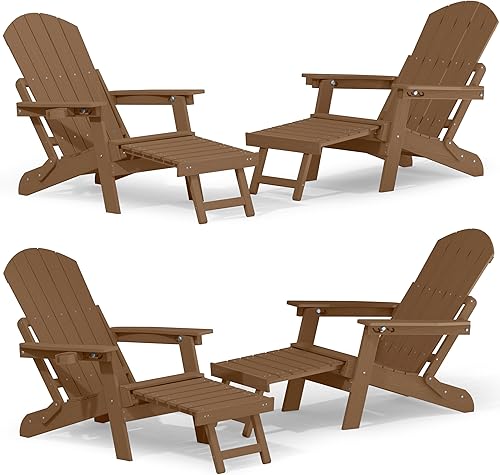 Miniatura 34 de YEFU Juego de 4 sillas Adirondack ajustables con reposapiés, sillas Adirondack ajustables de 5 niveles con otomana retráctil y 2 portavasos, sillas