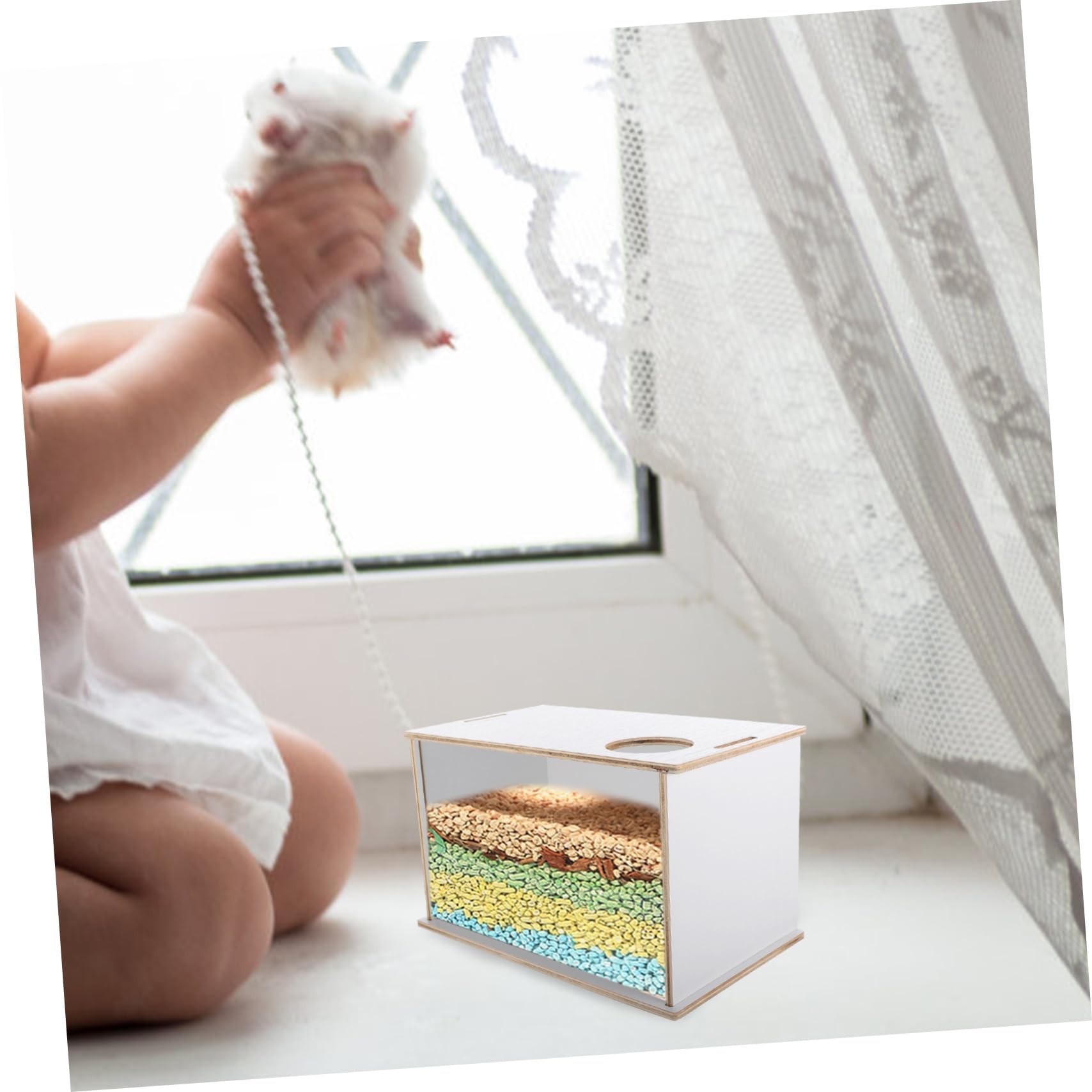 Transparentes Sandbad Für Hamster Und Kleintiere Quadratische Acrylbadewanne Mit Holzdeckel 25,2x15,2x14,5cm Zur Einfachen Reinigung Und Beobachtung