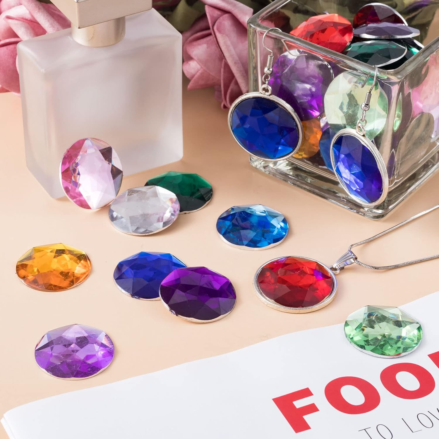 150 PCS HINZIC 25MM Flat Back Round Acrylic Rhinestones Colorful Plastic Glitter Gems Large Diamonds for Jewelry Making Wedding Cosplay Embelishments Craft Decoration - Image 3