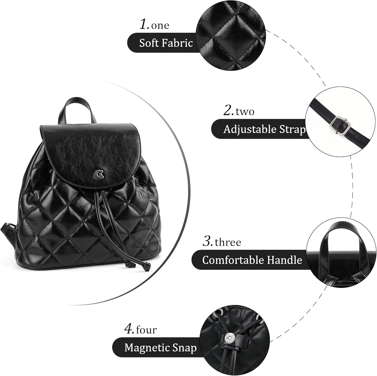 Quilted Mini Backpack for Women, Vegan Leather Convertible Backpack Purse with Magnetic Closure