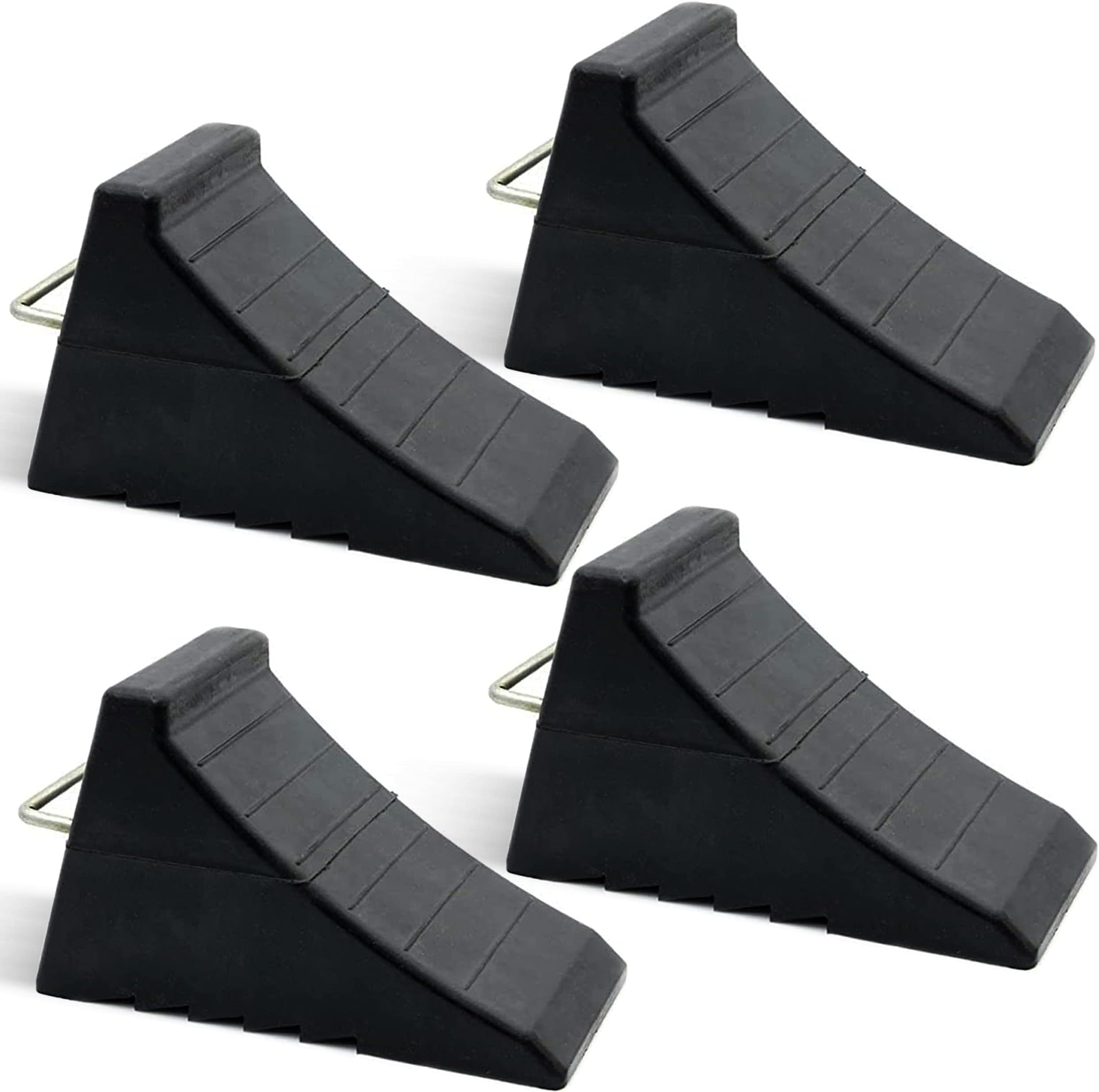 AFA Tooling - Heavy Duty Rubber Wheel Chocks w/Steel Tie Off Handles - RV Wheel Chock for Front & Back Tires - Quick Grip Ribbed Design - Great for Your Camper, Trailer, RV, Truck, Car or ATV - 4 Pack