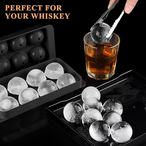 Miniatura 2 de Molde para cubitos de hielo para whisky, 2 bandejas de 8 cubos de hielo de 1.8 pulgadas, bandeja circular para cubitos de hielo con tapa y