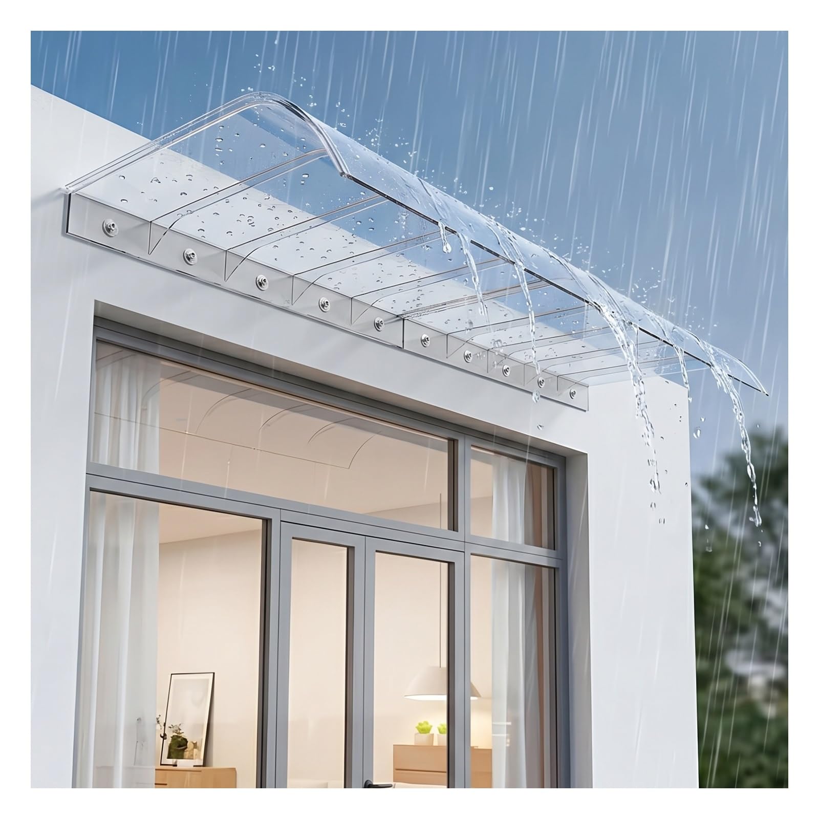 Zhengqian One Color Transparent Front Door Canopy Outdoor Awning,Rain Shelter Thicken Clear Cover Maintenance Awning,For Door Window Exterior,Upf 50+ Uv Rain Snow Sun Protection(W35*L230cm/W 13.7*L90.5in)