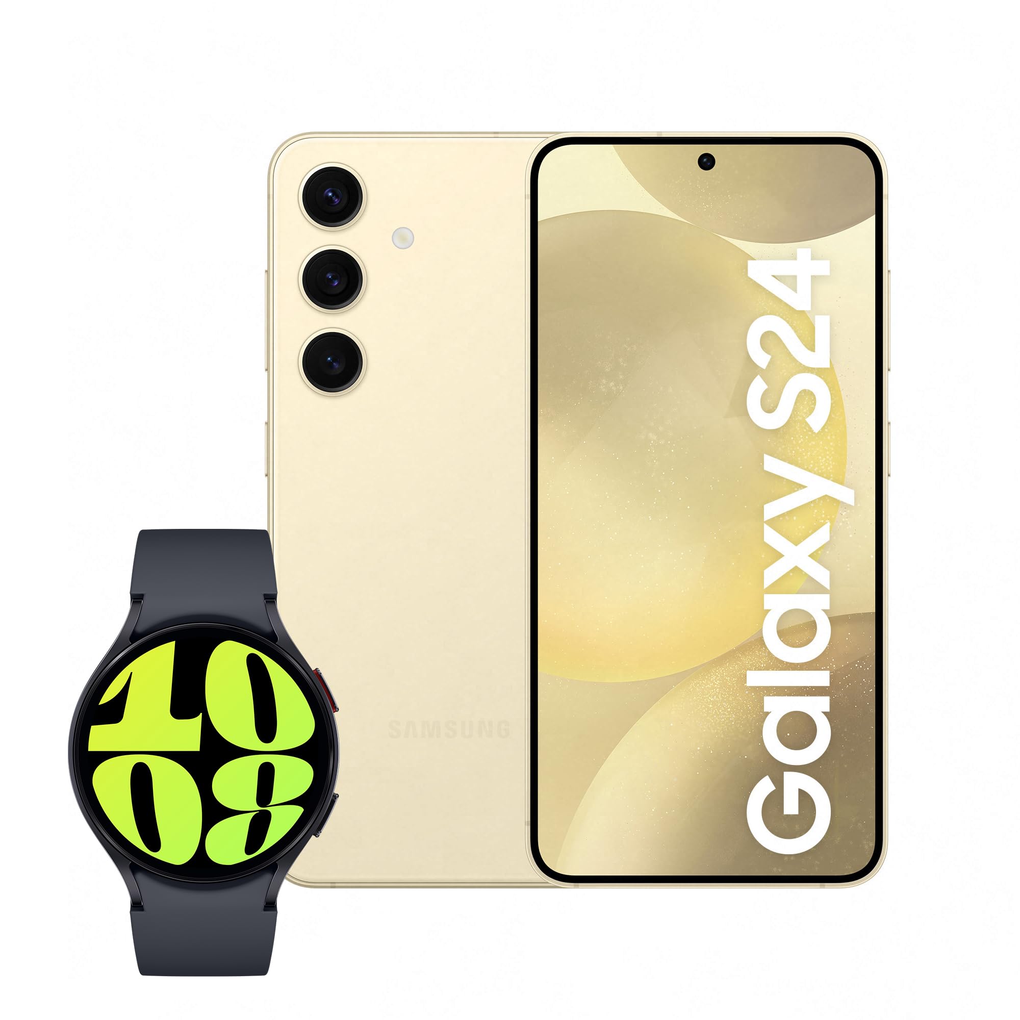 Samsung Galaxy S24, AI Android Smartphone, 8GB RAM, 128GB Storage, 50MP Camera, Amber Yellow, 3 Year Manufacturer Extended Warranty with Watch6 Smart Watch, BT, 44mm (UK Version)