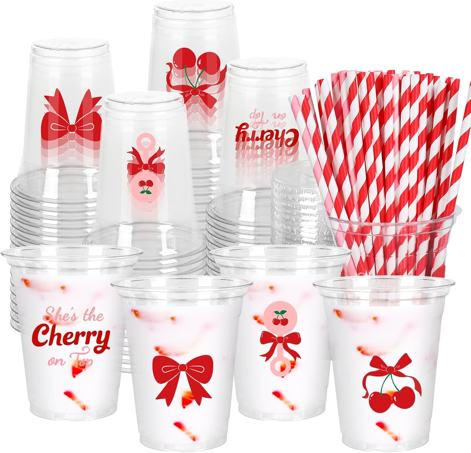 JarThenaAMCS 50Pcs Hot Dog Plastic Cups with Lids Straws Drinking Cup 12oz Red Yellow Hotdog Sauce Food Theme Disposable Cups for Baby Shower Birthday Party Decoration