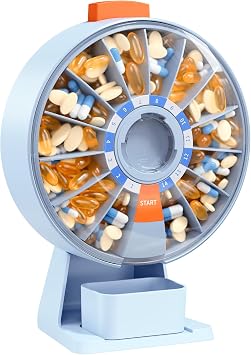 Daviky Pill Dispenser Daily, Large Pill Organizer with Wall-Mounted or Standing Use, 14 Days Pill Container, Push Button Design, Weekly Pill Box for Vitamin, Medicine,Supplement, Fish OilBlue