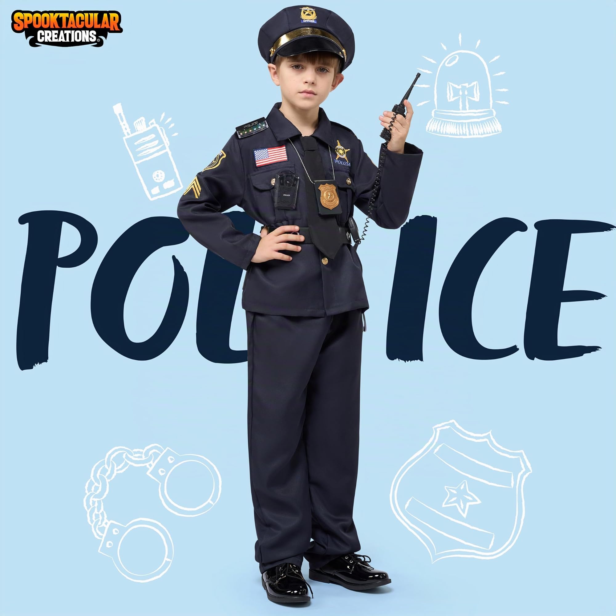 Spooktacular Creations Costume da poliziotto per bambino e ragazzo Halloween dress up party Giochi di ruolo Cosplay Carnevale Festa a tema polizia