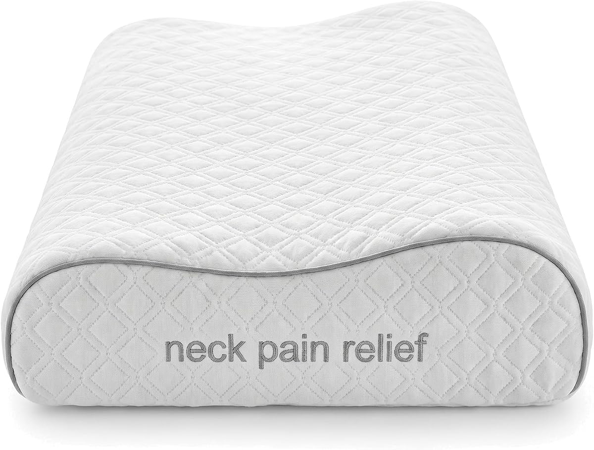 Aeris Medium-Firm Contour Pillow for Side and Back Sleepers - Memory Foam Cervical Pillow with Two-Height Flip Design (4.72 in / 3.94 in) - Fits Standard Pillowcases - Removable Cooling Cover