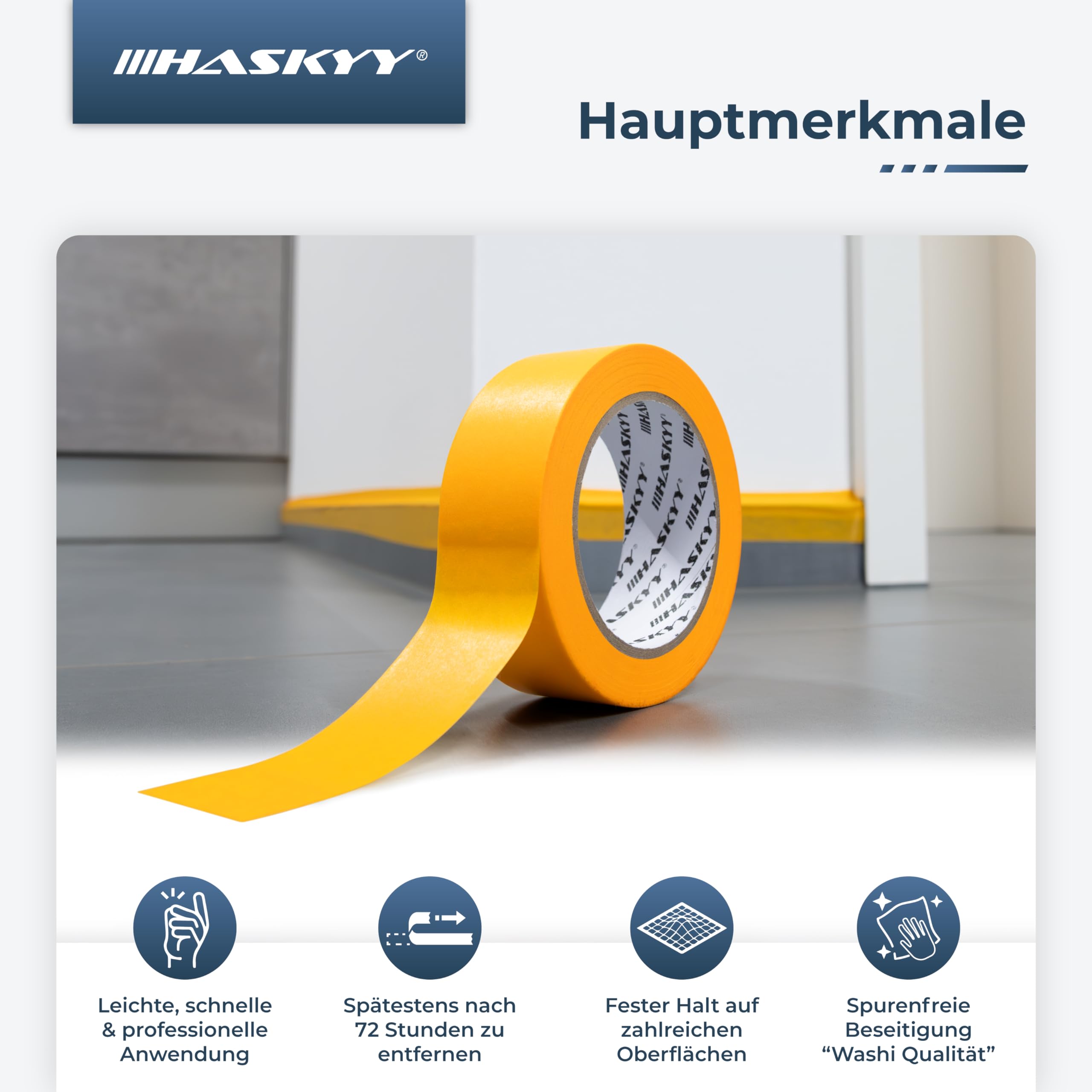 HASKYY Cinta de Pintor 38mm x 50m - 10 rollos de cinta de carrocero pintura, masking tape - Enmascarar Paredes de Precisión Cinta Adhesiva no Deja Residuos