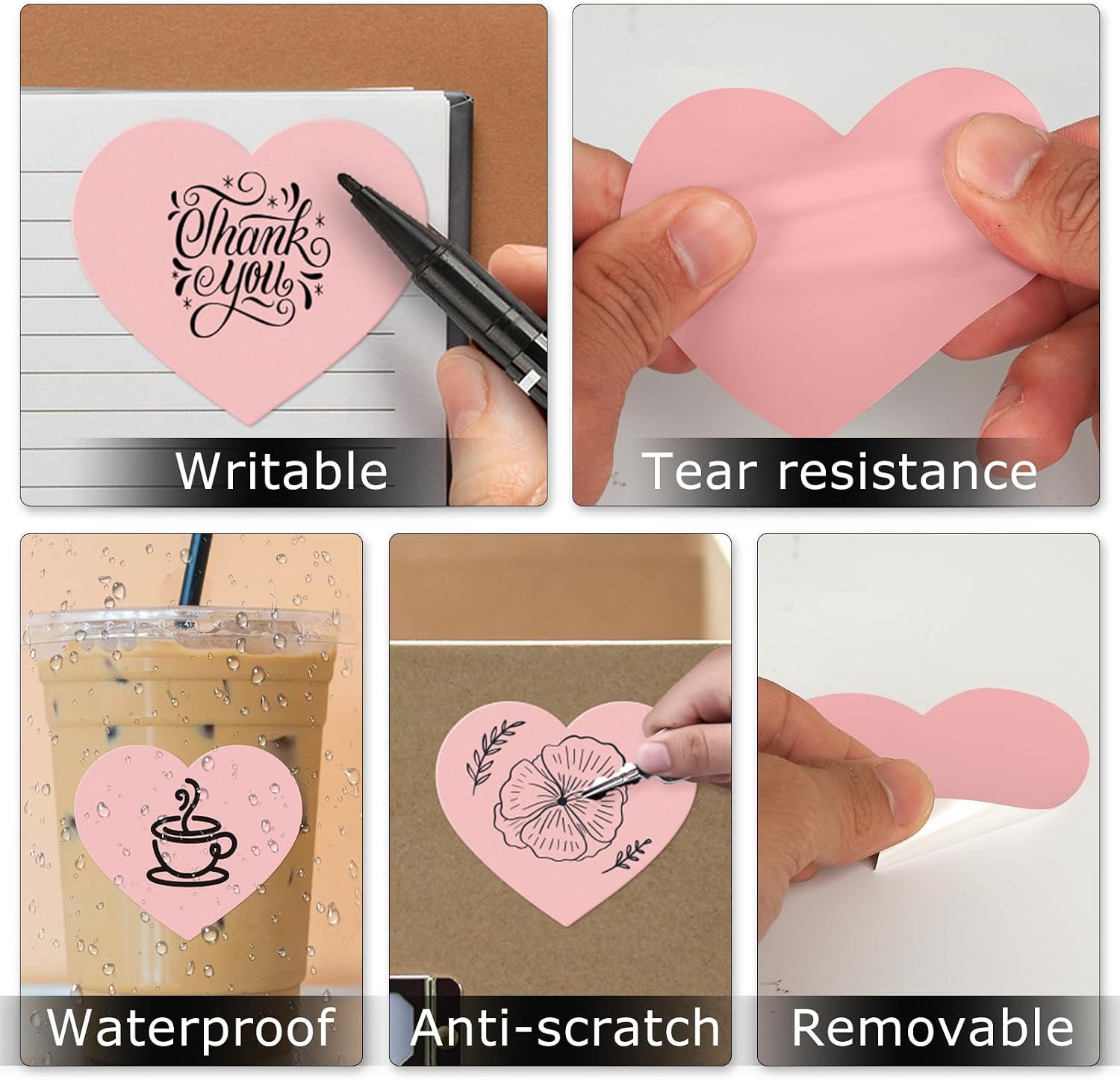 Pink Heart Thermal Labels Vinyl 3 Inch Self-Adhesive Gift Stickers Roll Waterproof Printer Decals for QR Code DIY Logo Crafts Decoration 500 PCS