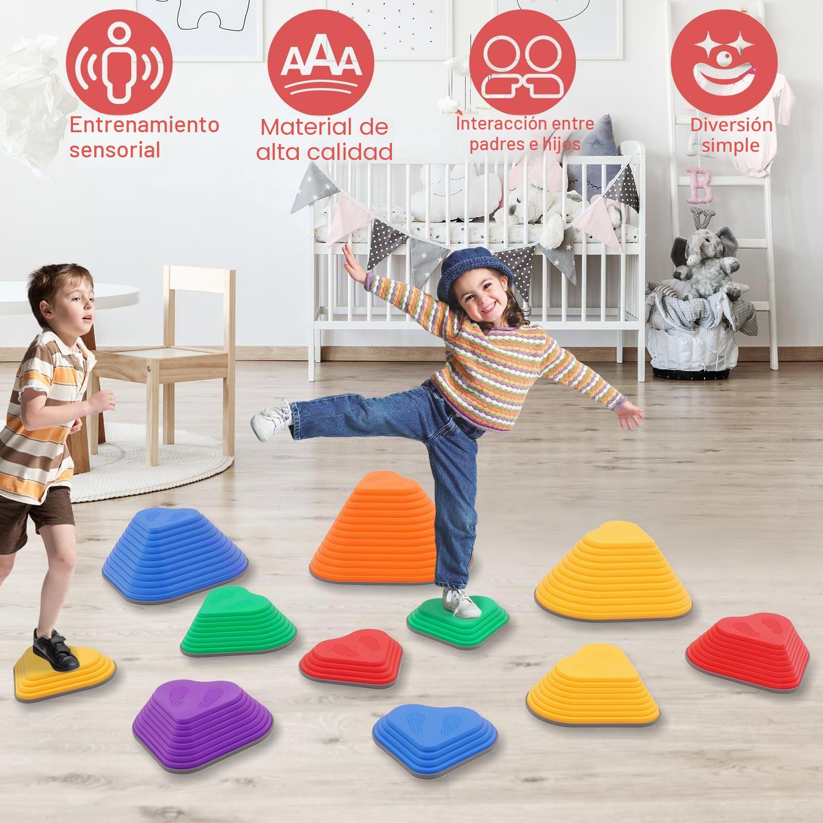 Piedras de Equilibrio para Niños,11 Piedras Duraderas Antideslizantes Que Fomentan el Equilibrio y Habilidades Motoras Pequeños,Curso de Obstáculos,Juegos para Colegios y Guarderías