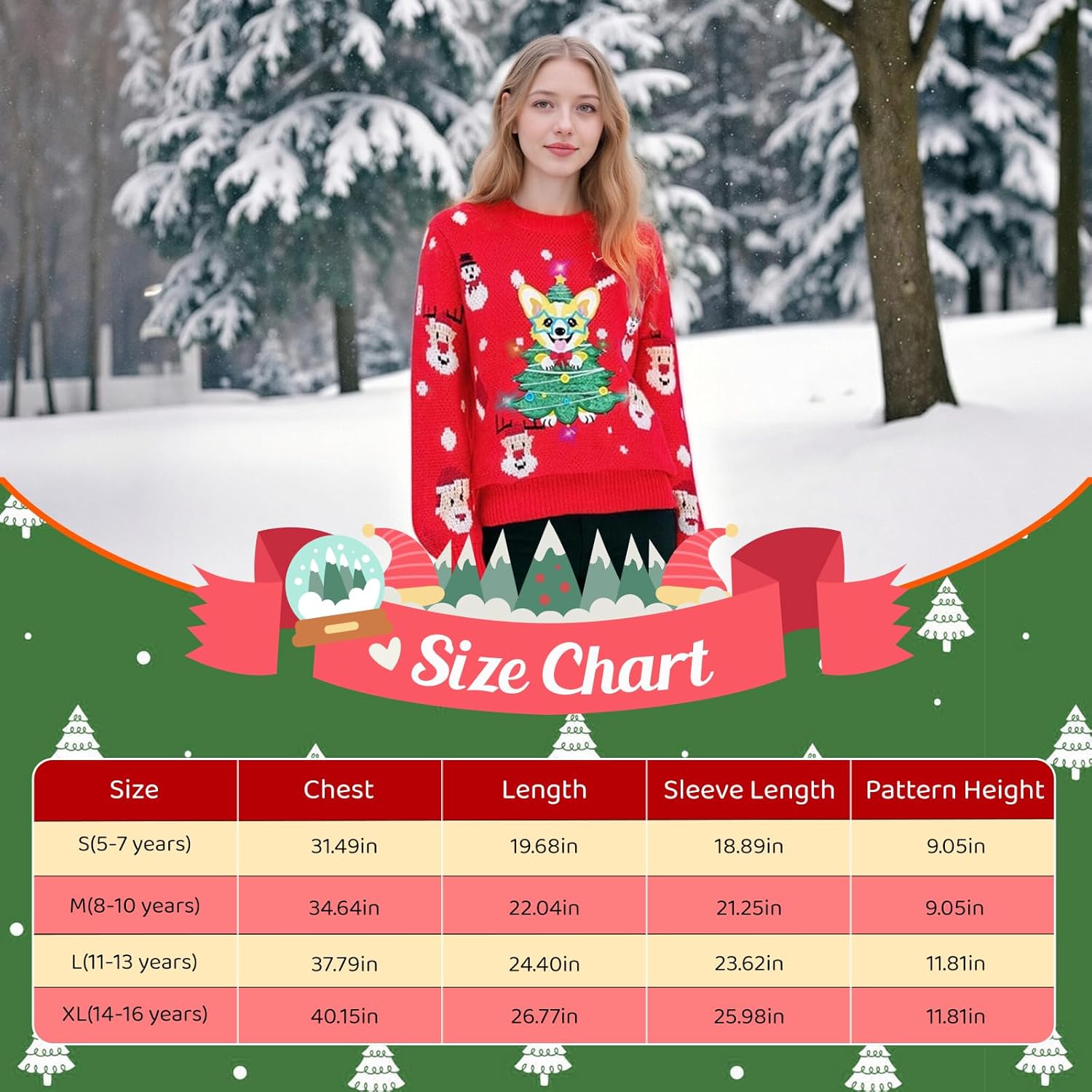 Meland Kids Ugly Christmas Sweater - Light Up Funny Holiday Pullover - Cute Xmas Sweater for Boys & Girls Age 5-16 Year Old