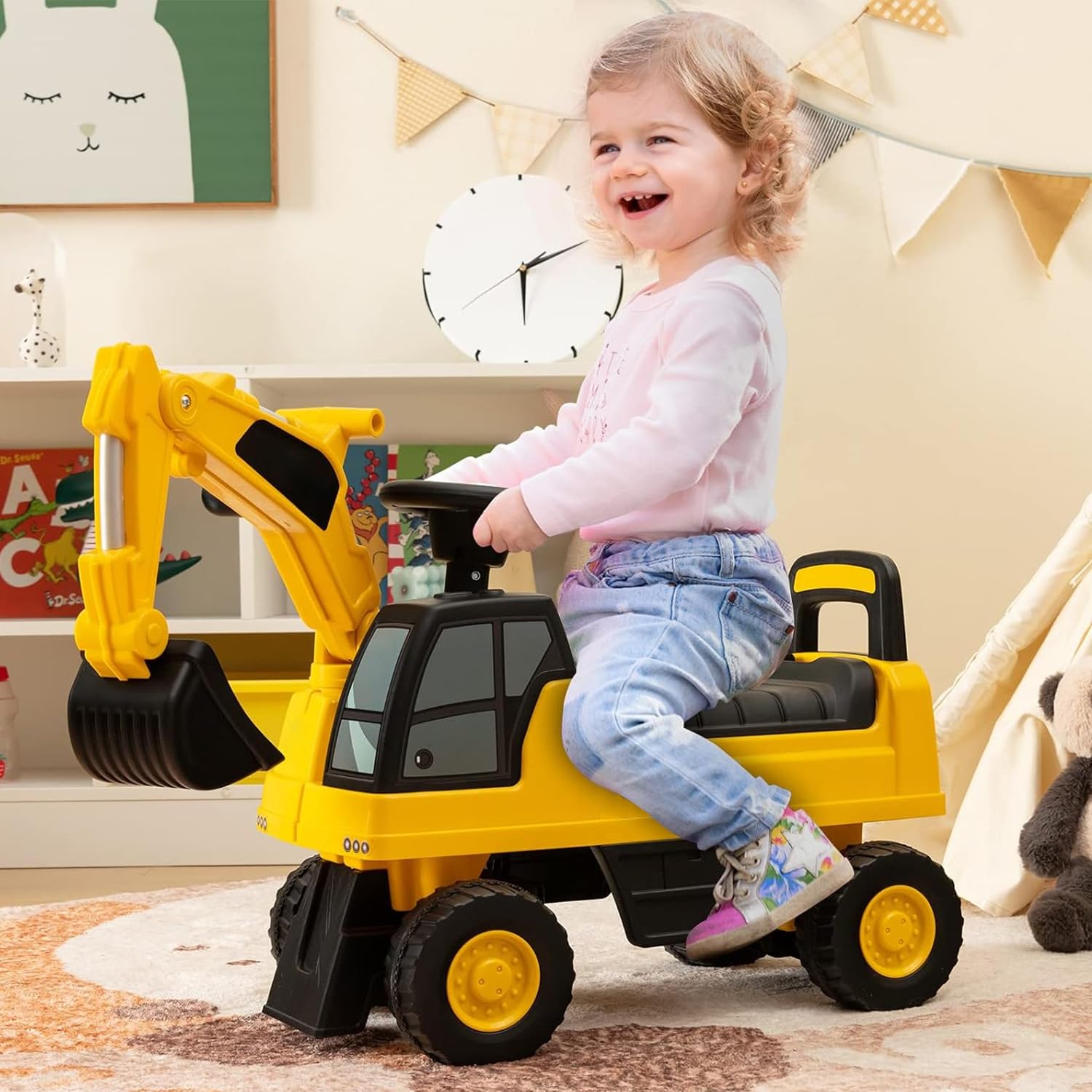 COIL Ride-On Auto, Mobiles Fahrzeug für Kinder ab 12 Monaten, COIL Rutschauto, Rutscher, Rutschfahrzeug, mobiles Fahrzeug, Lenkrad mit Geräuschen, Sandspielzeug, Großbagger/-lader,