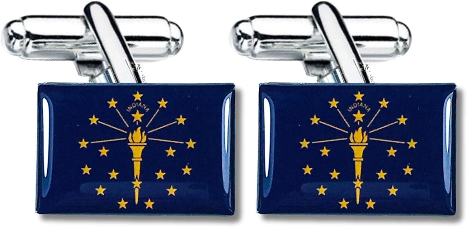 Cufflinks - State Flag Indiana - USA | 1.18-Inch State Flag Cufflinks | USA Flag Cuff Links for Men | Perfect for Formal Events, Business, and Gifts
