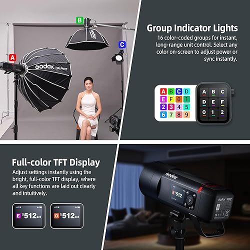 Vista 40 de GODOX AD400 Pro AD400Pro - Luz estroboscópica para exteriores, 400 W TTL portátil Flash Monolight, 390 estallidos de potencia completa, 0.01-1s