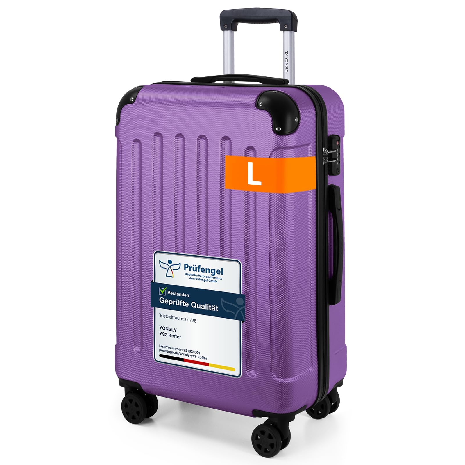 YONSLY Gepäck Reisekoffer, Trolley Rollkoffer Handgepäck, Hartschalenreisekoffer mit 360° Lenkrollen, Zahlenschloss, Mehrstufiger Teleskopgriff