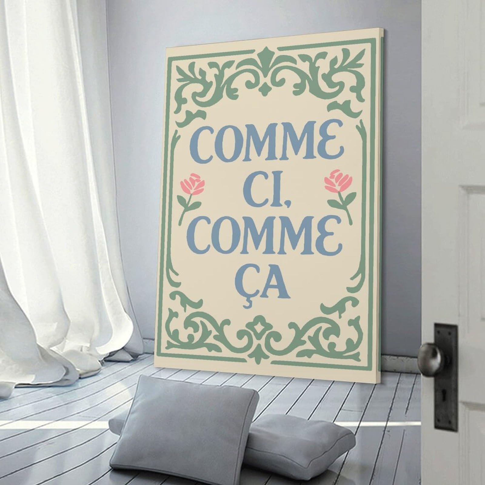 Junmoney Comme Ci, Comme Ça French Phrase Wall Decor Canvas Print, 20x30inch(50x75cm), for Living Room, Lounge Or Sitting Room, Easy Decor for Gallery Walls