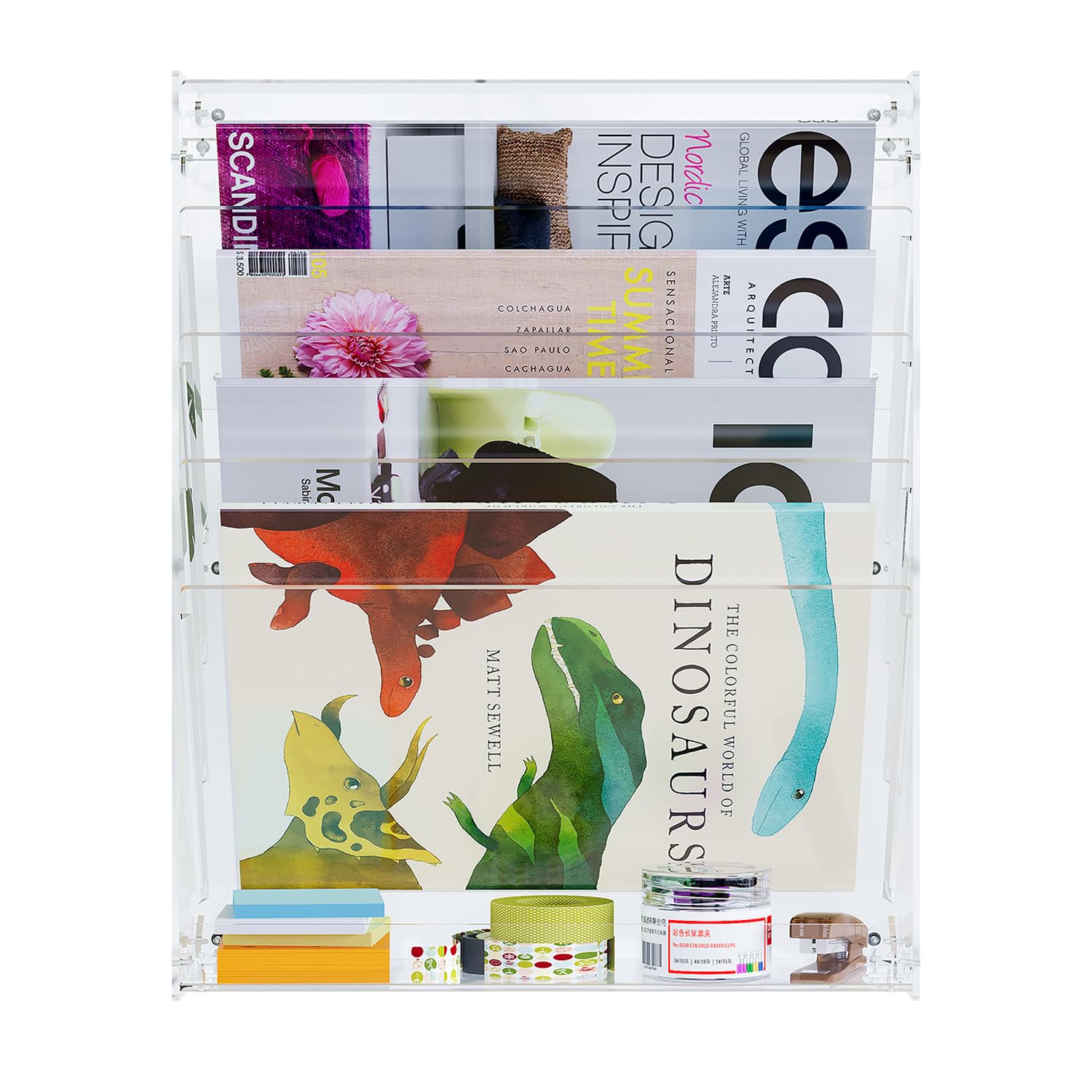 Photo 1 of Solinxe Clear Desk File Holder, 5 Tier Acrylic Hanging Wall File Mail Document Organizer, Vertical Paper Organizer, Magazine Newspaper Rack for Office, Home, Classroom
