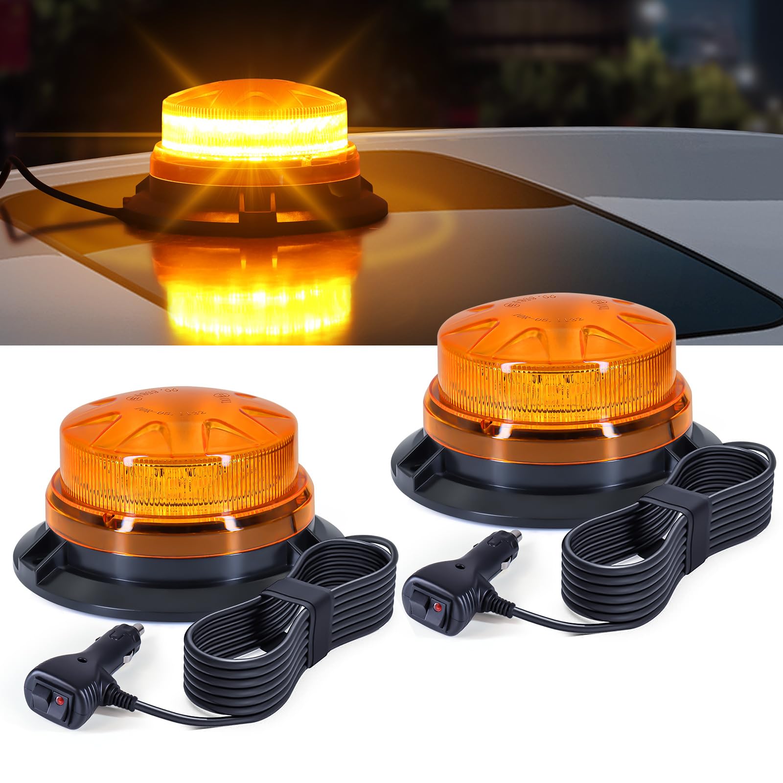 antom lampeggiante led 2 Pezzi, 9-60V lampeggiante trattore con Cavo da 3 Metri e Doppio Interruttore per Carrelli Elevatori, Trattori, Rimorchi, UTV, SUV - Ideale per Cantieri e Traffico Stradale