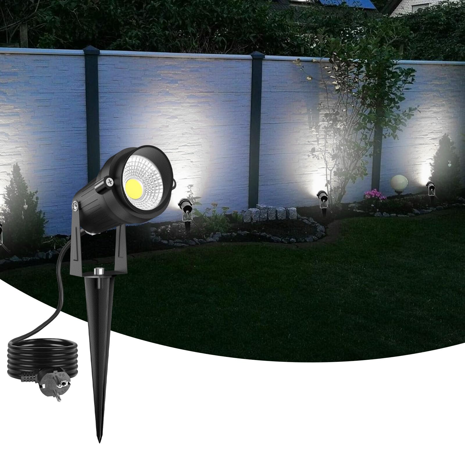 nipify LED Gartenbeleuchtung, Gartenstrahler Außen mit Strom Wasserdicht IP65, Gartenleuchte mit Stecker Kabel, Gartenlampen für Draußen, Aussen, Garten, Terrasse, Baum, Kaltesweiß