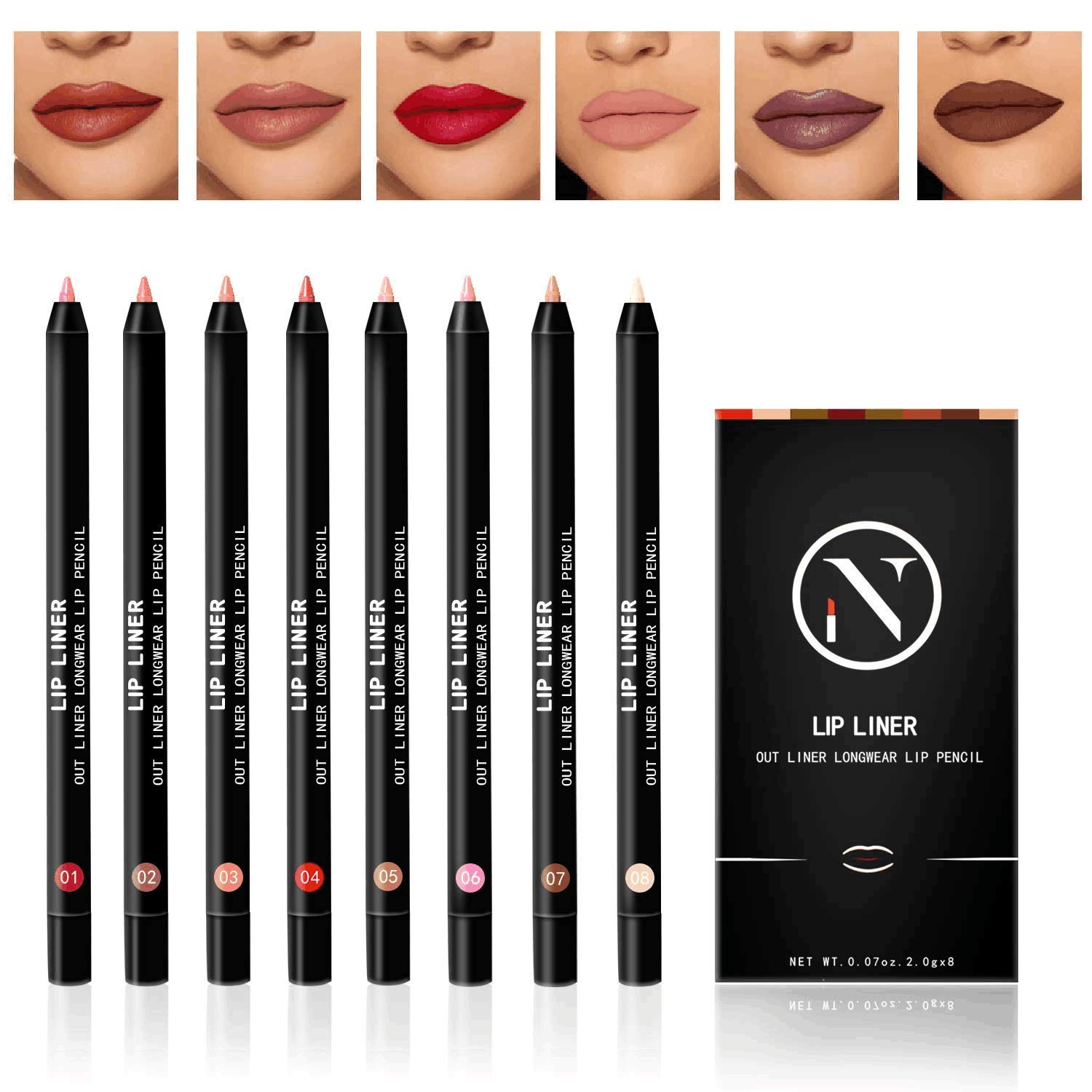 7 Colors Matte Lip Liner Set And 1PCS Concealer Pencil, Long Lasting Waterproof Make Up Lip Liners for Women with 1PCS Full Coverage Foundation Concealer for Eye Dark Circles Spot & Imperfections
