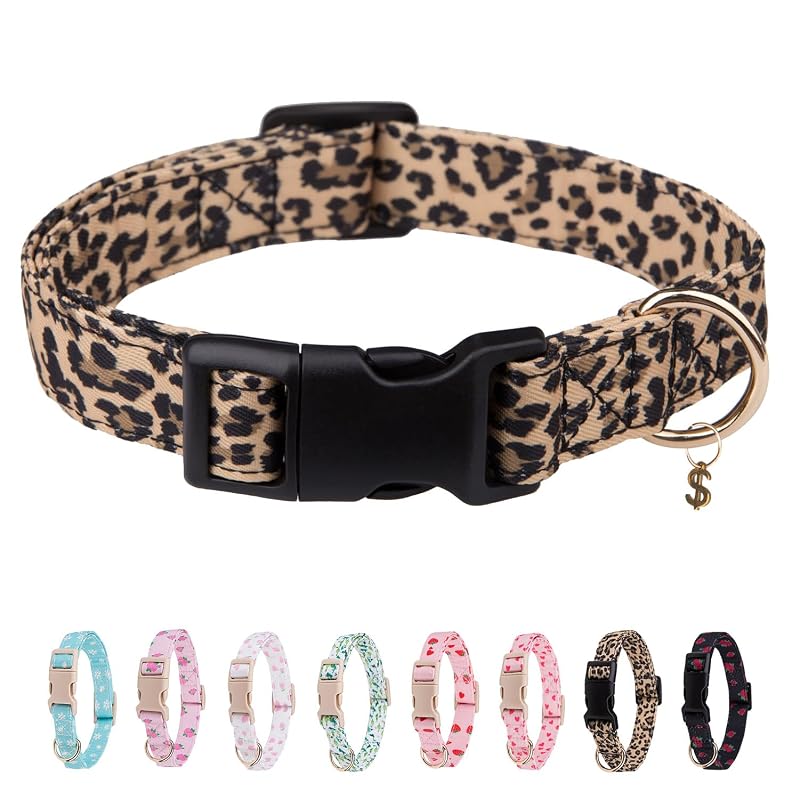 Coleira ajustável para cães em tecido de algodão e policotton Bencacawinstyle Leopard Print, tamanho M