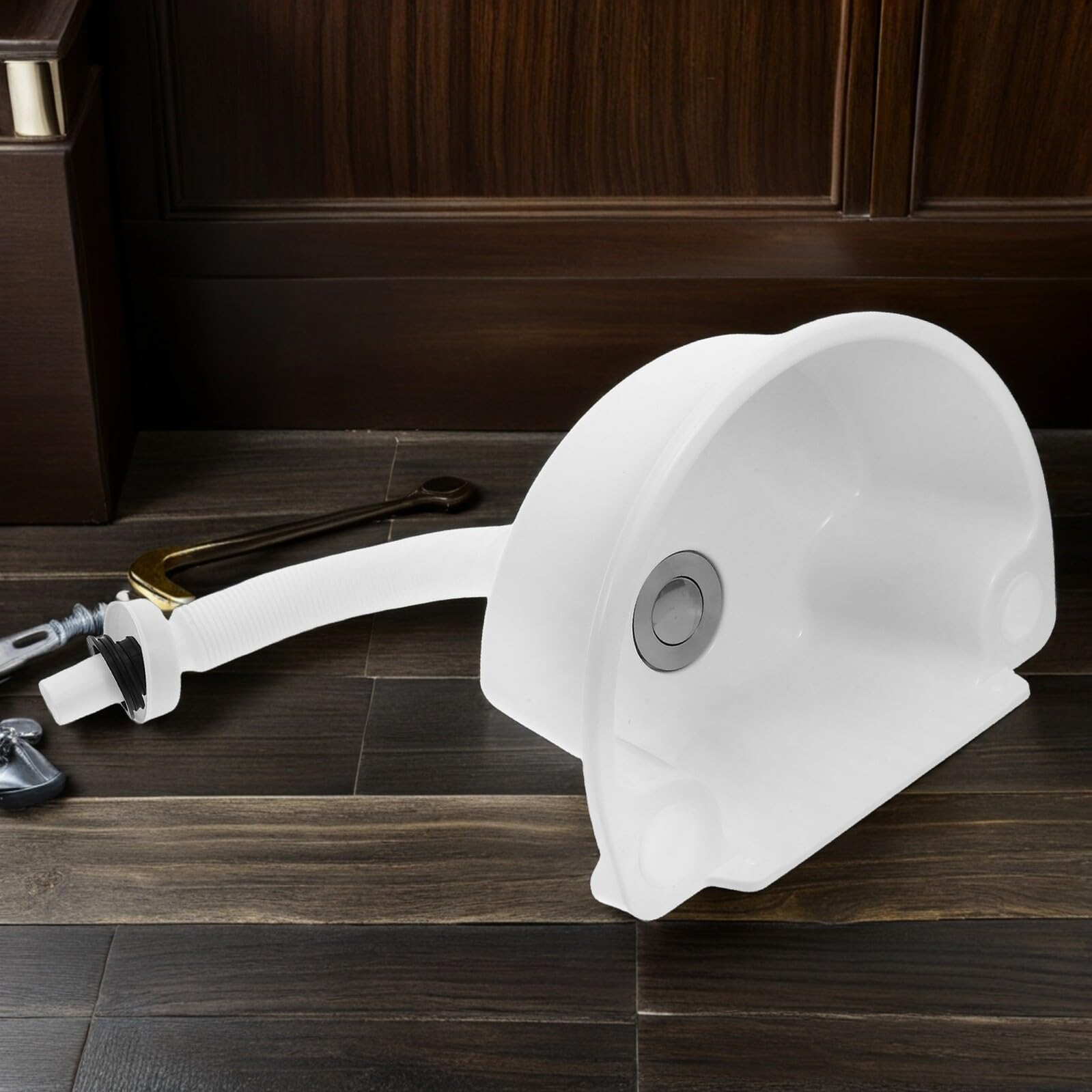 Mini Lavabo in Plastica Bianco da Parete senza Fori, Salvaspazio e Versatile ad Angolo per Bagno, Lavanderia e Giardino