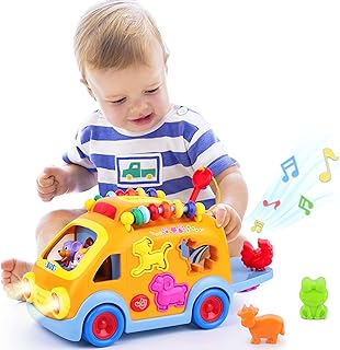 iPlay, iLearn Toddler Music Bus Toys, Baby Musical Busy Learning Toy W/ Animal Matching, Gear, Key, Infant Electronic Car ...