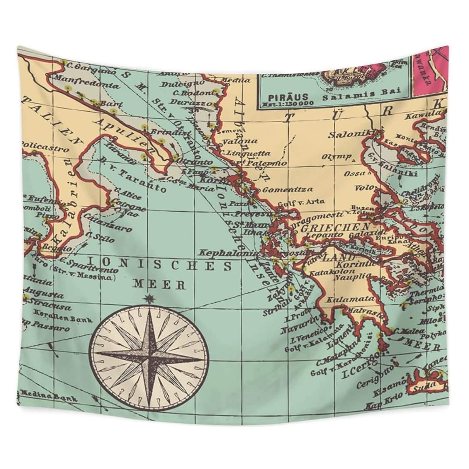 Tapisserie murale vintage carte du monde multicolore 200x150cm déco salon et chambre