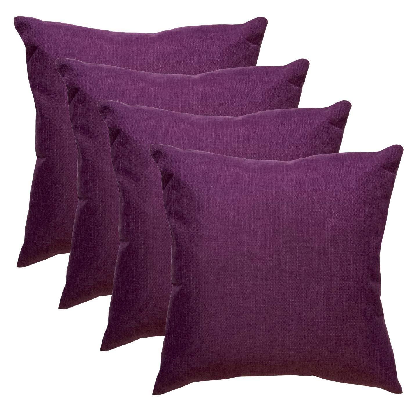 Decorative Throw Pillow Covers Lined Linen Square Pillow Covers for Couch Sofa, Set of 4, Light Linen, (Purple, 20x20 inch)