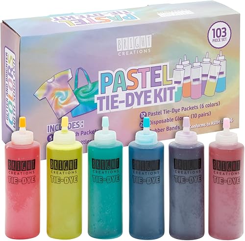 Kit de 103 piezas de teñido anudado pastel con guantes para niños y adultos, suministros de fiesta de pintura (6 colores surtidos)
