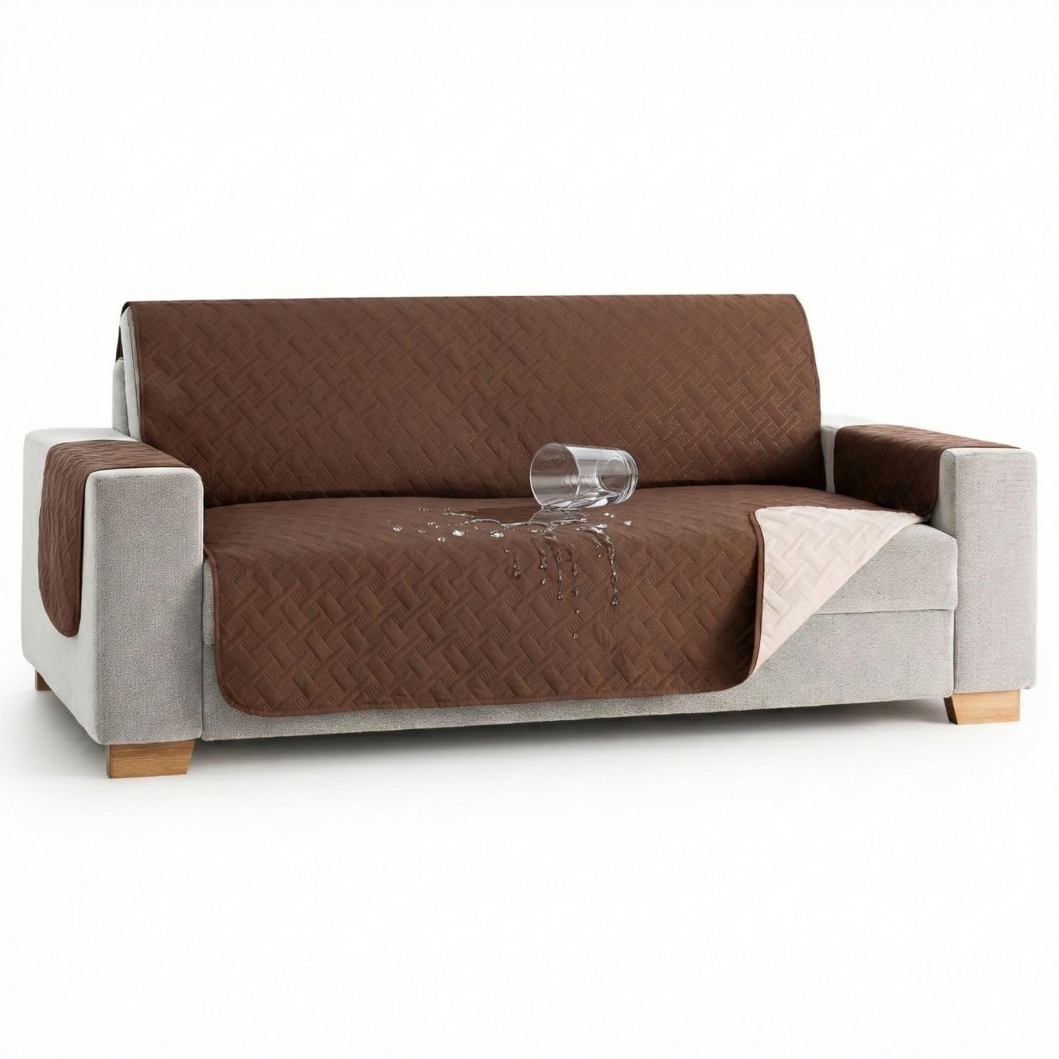 MAXIFUNDAS | Cubre sofá Dry Protect | Color Marrón | 2 Plazas| Repelente de Líquidos | Acolchado y Reversible | Funda Protectora Antimanchas | Apto para Mascotas OEKO-TEX STANDARD 100