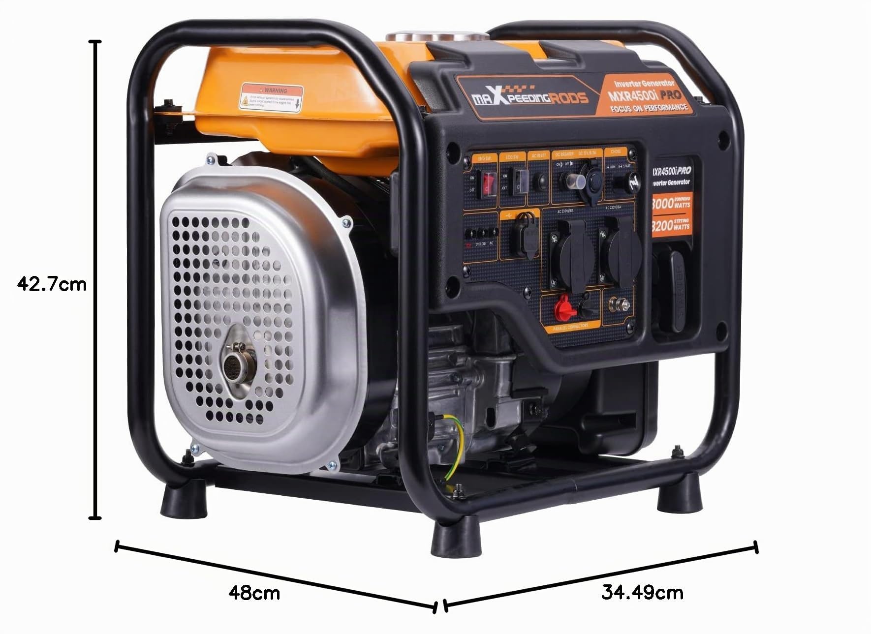 maXpeedingrods Generatore di Corrente Inverter 3200W Benzina 4 Tempi | con 2 Prese da 230 V Silenzioso e Leggero con Funzione Parallela come Unità di Emergenza per Garage Officina Cantiere