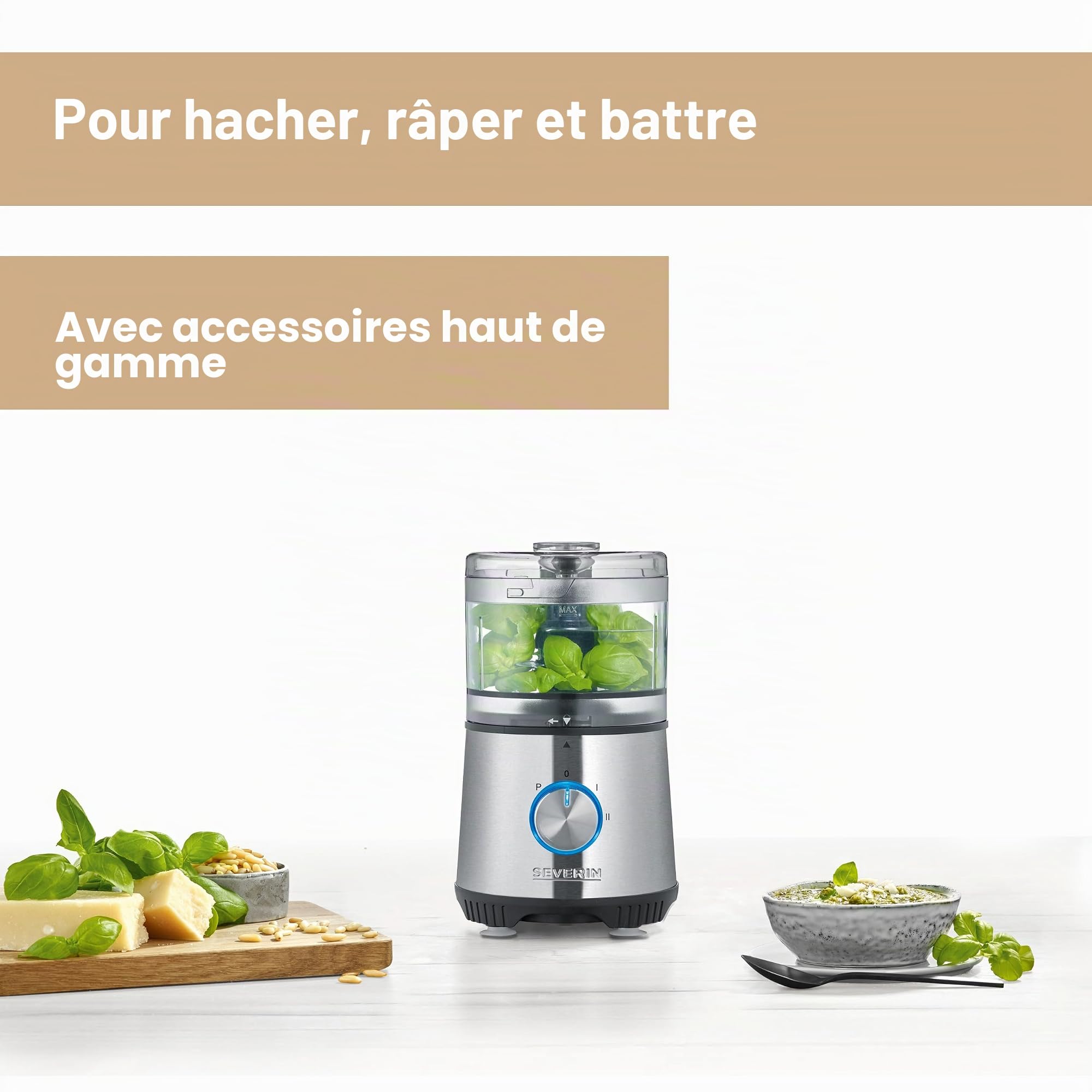 SEVERIN Hachoir multifonction, Avec disque émulsifiant, 400 W, KM 3865, Argent/Noir, 34.50