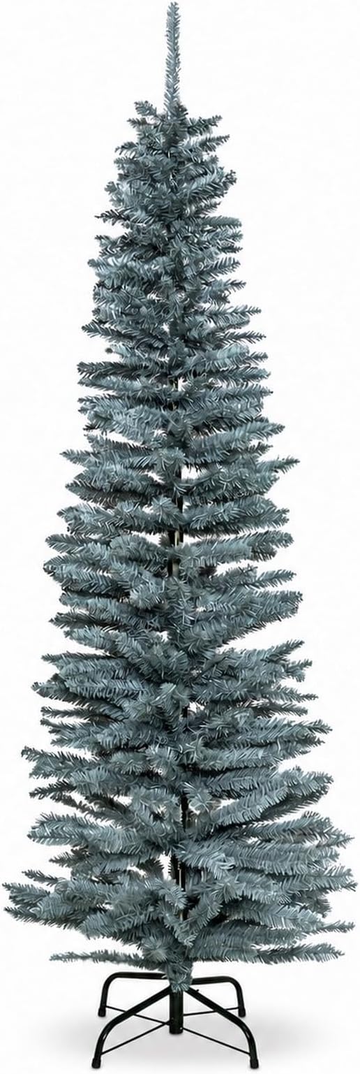 4Ft/1.2m Slim Christmas Tree Artificial Frosty Green Pencil Tree 172 Pointed Tips, Metal Stand, Holiday Home Decorations