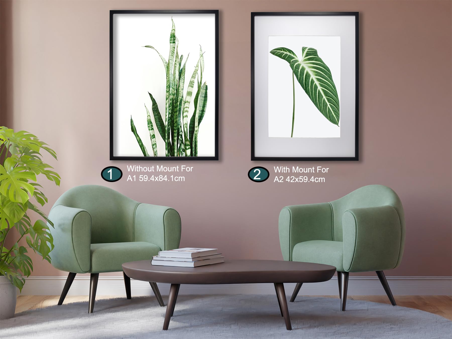 A1 Bilderrahmen, Schwarz, 3 Stück, mit Passepartout für A2 (41 x 58,4 cm), A2 Posterrahmen für Fotos, leichtes MDF, horizontale/vertikale Wandmontage, 3 Stück