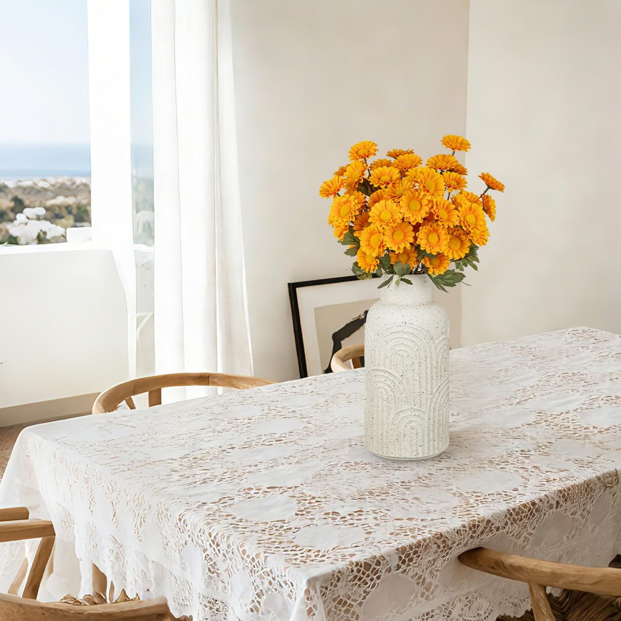 White Ceramic Vase Flower Vase, 12 Inch Big Textured White Ceramic Vase Vintage Rustic Farmhouse Vase for Pampas Grass Home Living Room Dining Table Office Shelf Mantle Decor