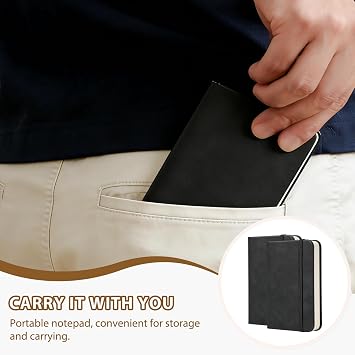 2 PCS A7 Black Hardback Notebooks Lined 200 Pages | Pocket Notepads for Writing, Travel, Office, School & Sketching - Portable Mini Journals Set, Durable Casebound