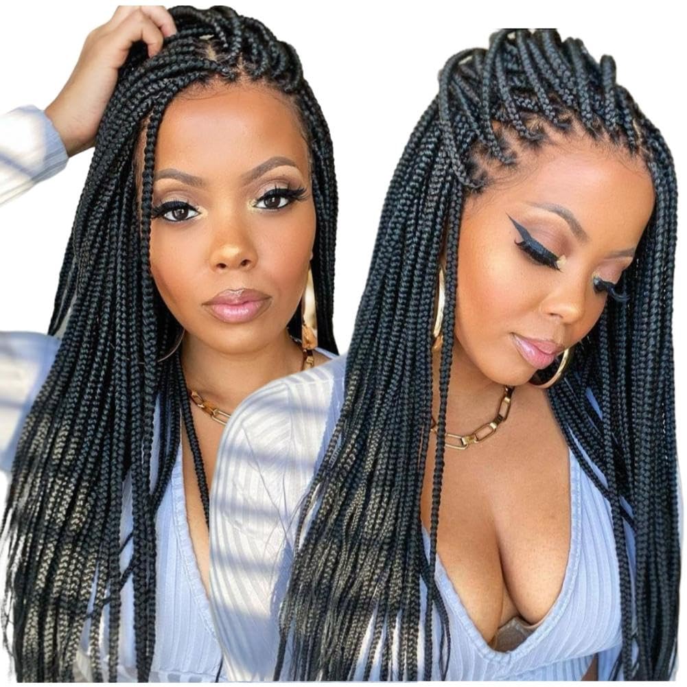 Box Braided Wig 36 Inch Knotless Braided Wig For Black Women Full Lace Braid Wigs With Baby Hair Synthetic Hair Large Square Box Braid Lace Wigs Twist Braids Wigs Alipearl Hair