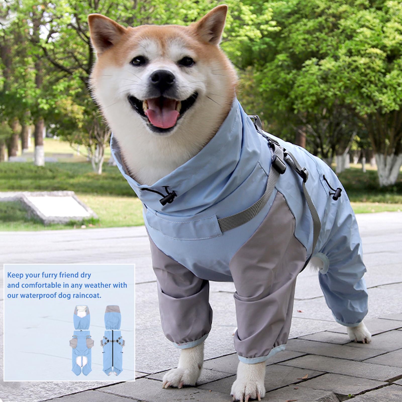 cappottino per cani, impermeabile, con cappuccio staccabile e fibbie elastiche regolabili, leggero e vivace, con 4 aperture per le zampe, per cani, con rete traspirante e foro per guinzaglio