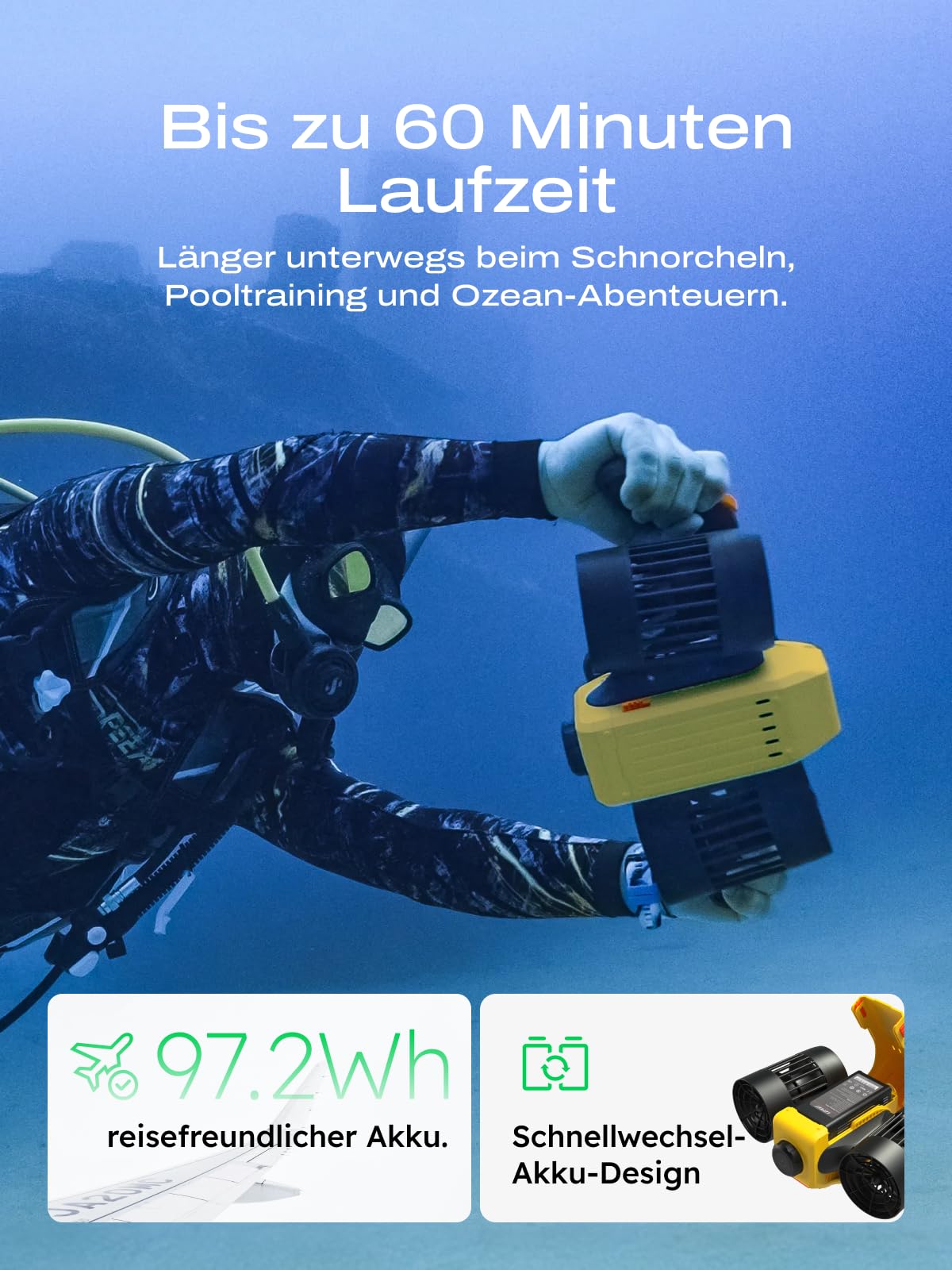 LEFEET C1 Unterwasserscooter, Dual-Motor Tauchscooter mit 8kgf Schub, 1,6m/s Geschwindigkeit, Modulares Design, 100ft IPX8 Wasserdicht, 60 Min Laufzeit für Schnorcheln, Gerätetauchen, Pool-Aktivitäten