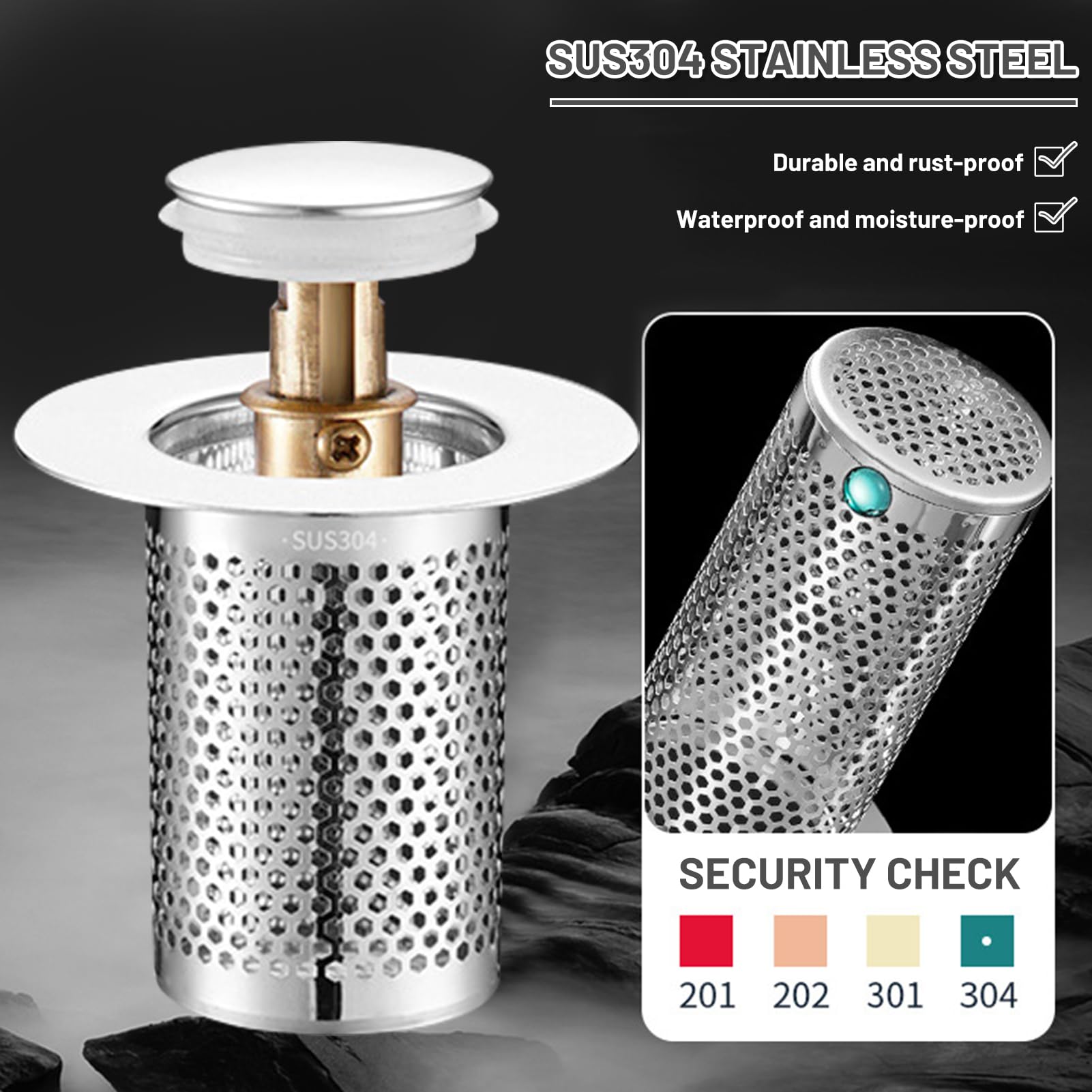 Tappi Scarico Lavandino 2 Pezzi - Filtro Capelli Acciaio Inox 34-40mm - Foto 10