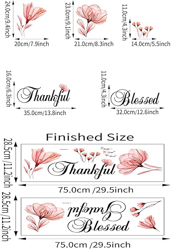 Miniatura 8 de Thankful Grateful Blessed - Adhesivo decorativo motivacional para pared, diseño de flores azules, mariposas, despegar y pegar, decoración de pared
