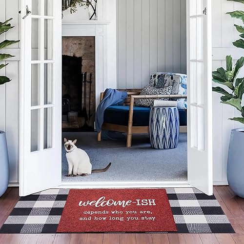 Miniatura 2 de Tapete de bienvenida grande de perfil bajo para puerta delantera, tapete de goma antideslizante, absorbente, resistente a la suciedad, para entrada,