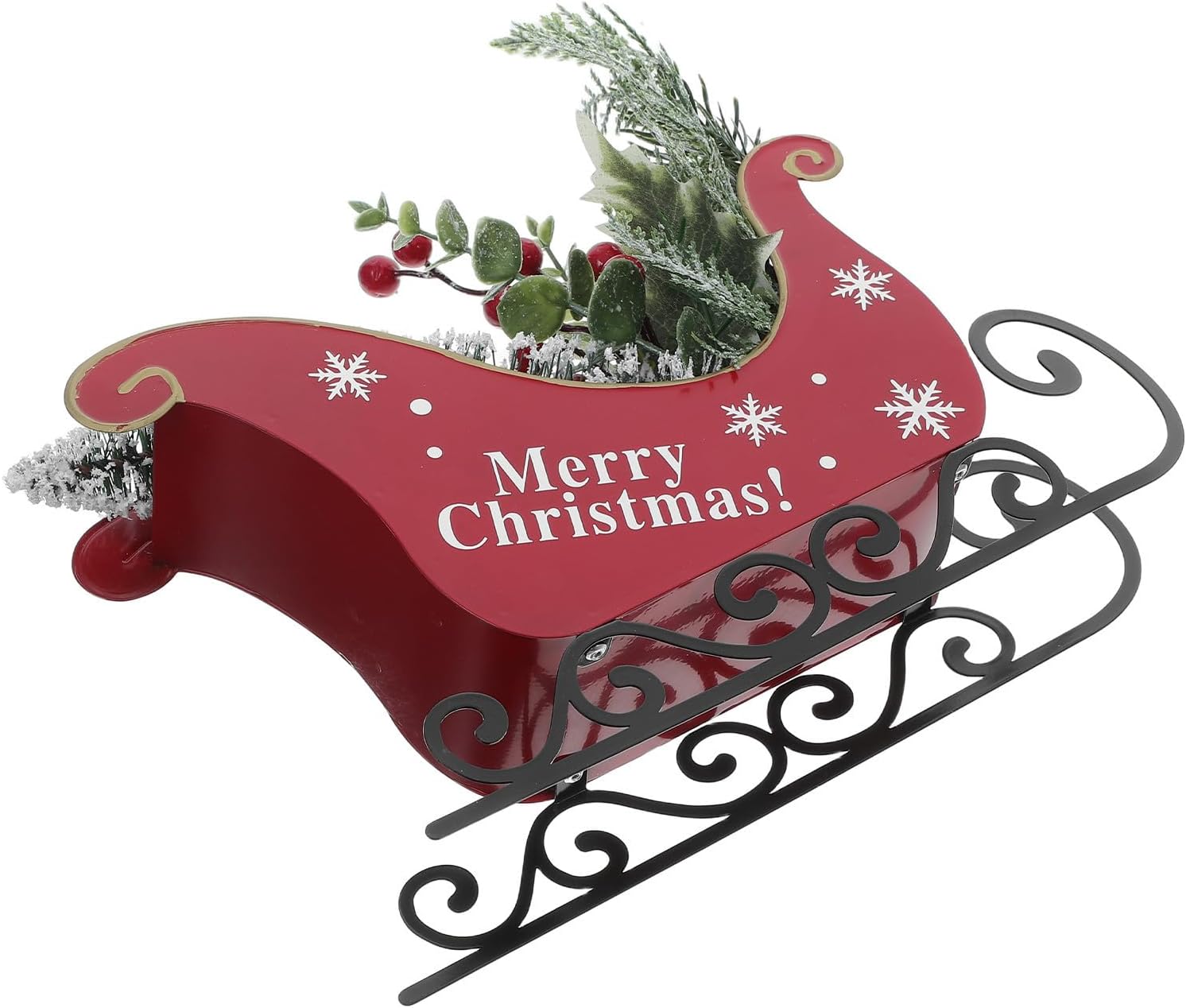BETOOKY Red Iron Christmas Sleigh Ornament for Table Top Home Decoration, Lovely Xmas Desktop Ornament Creating Festive Atmosphere and Xmas Table Decor