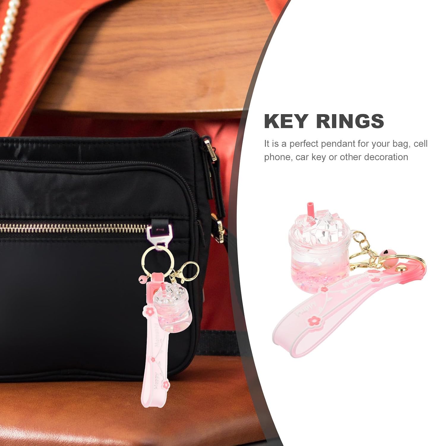 VOSAREA Pink Milk Tea Cup Resin Keychain for Bag Decoration and Keys image 3