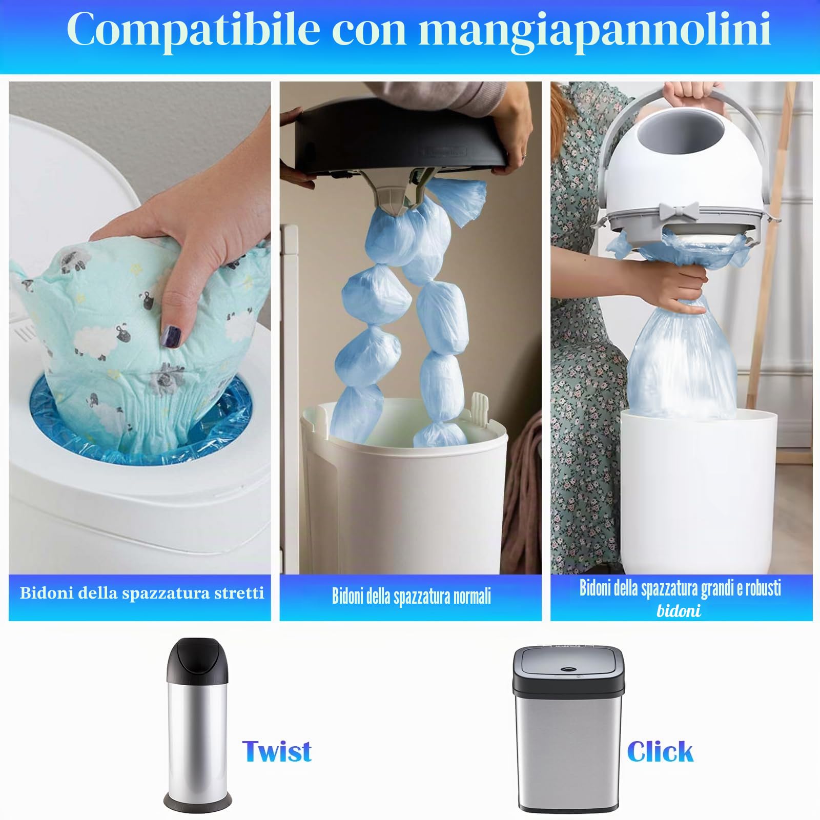 20 Pezzi Ricarica Mangiapannolini, 4.5m Sacchetti Lettiera Gatto Ispessita Antiodore, Compatibile con Litter Genie LittyCat LitterLocker